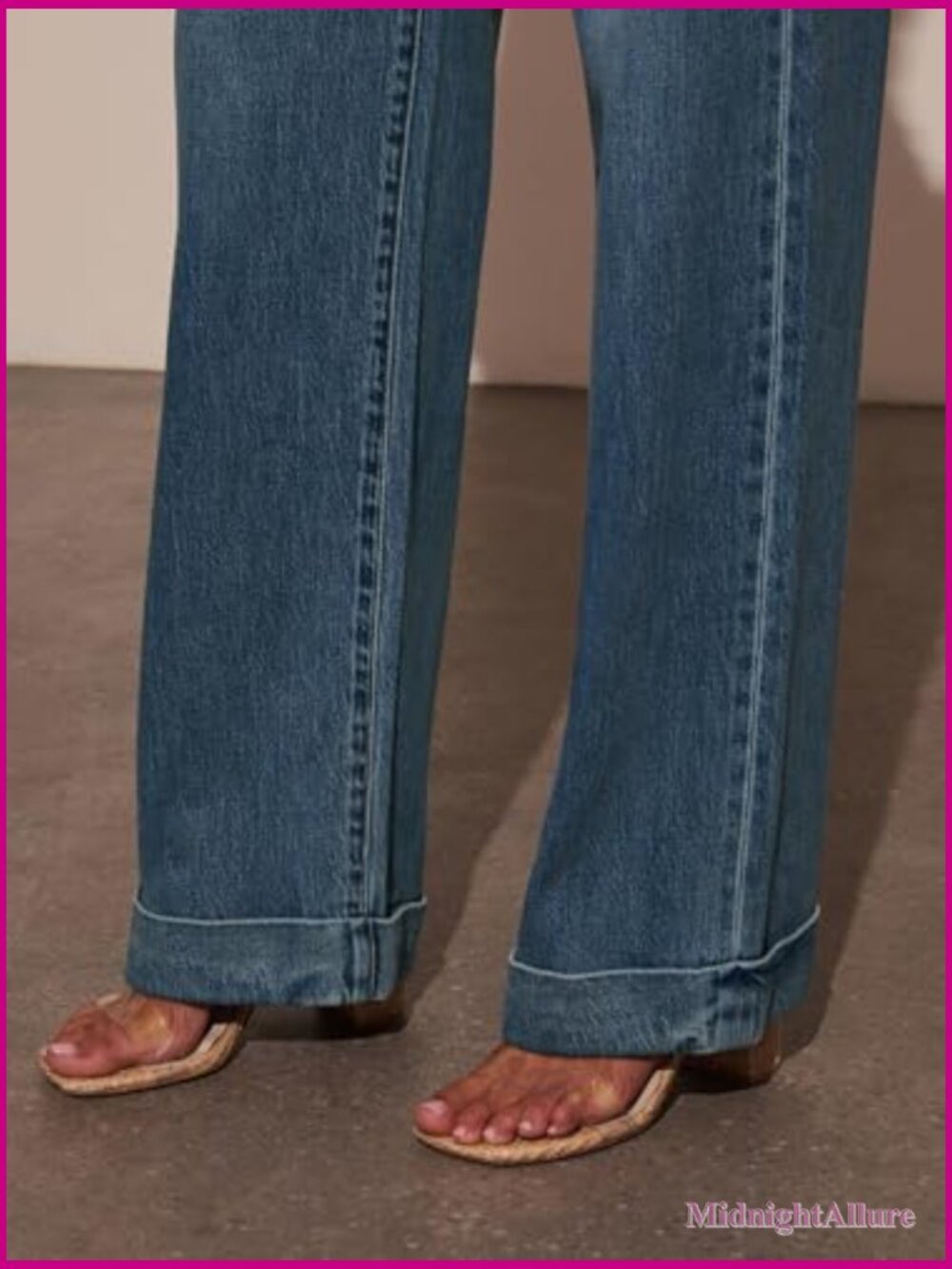 Wide Leg Baggy High Waist Straight Leg Stretchy Denim Pants - Picture 2 of 4